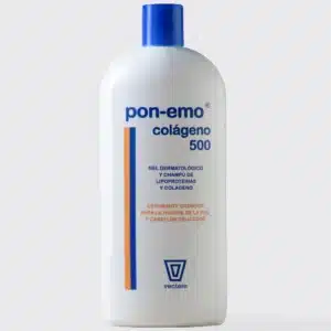 Flacon de 500ml și cutie cu gel de duș și șampon dermatologic cu colagen pentru ten uscat și păr uscat.