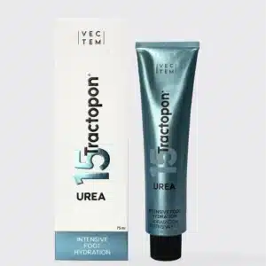 Tub și cutie Tractopon Uree 15 - cremă pentru picioare cu uree 15%, vitamină F și lanolină, pentru pielea uscată, aspră și crăpată.