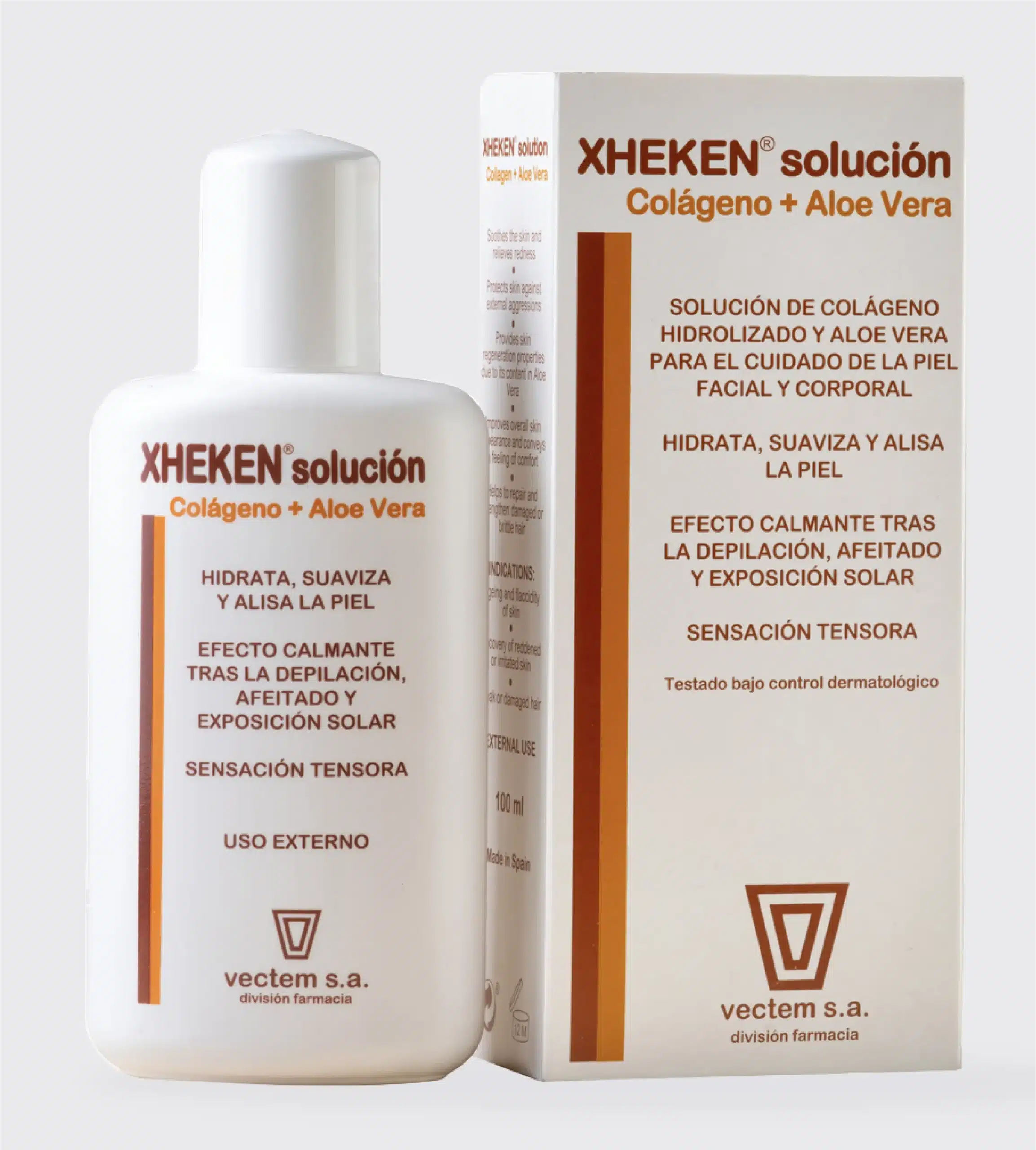 Cutie și flacon de 100ml cu loțiune pentru îngrijirea și protejarea pielii și a părului.